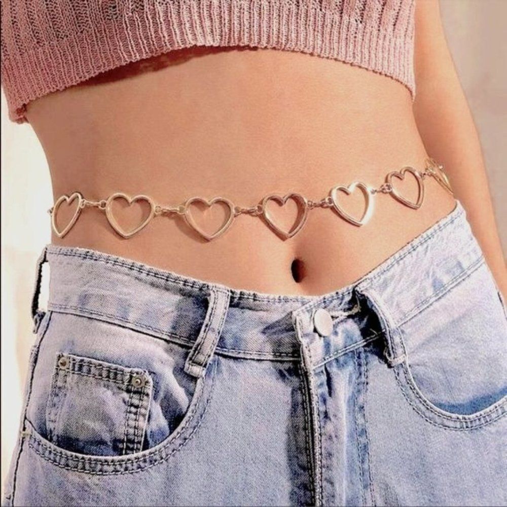 Silver Open Heart Link Body Chain Waist Belt NEW